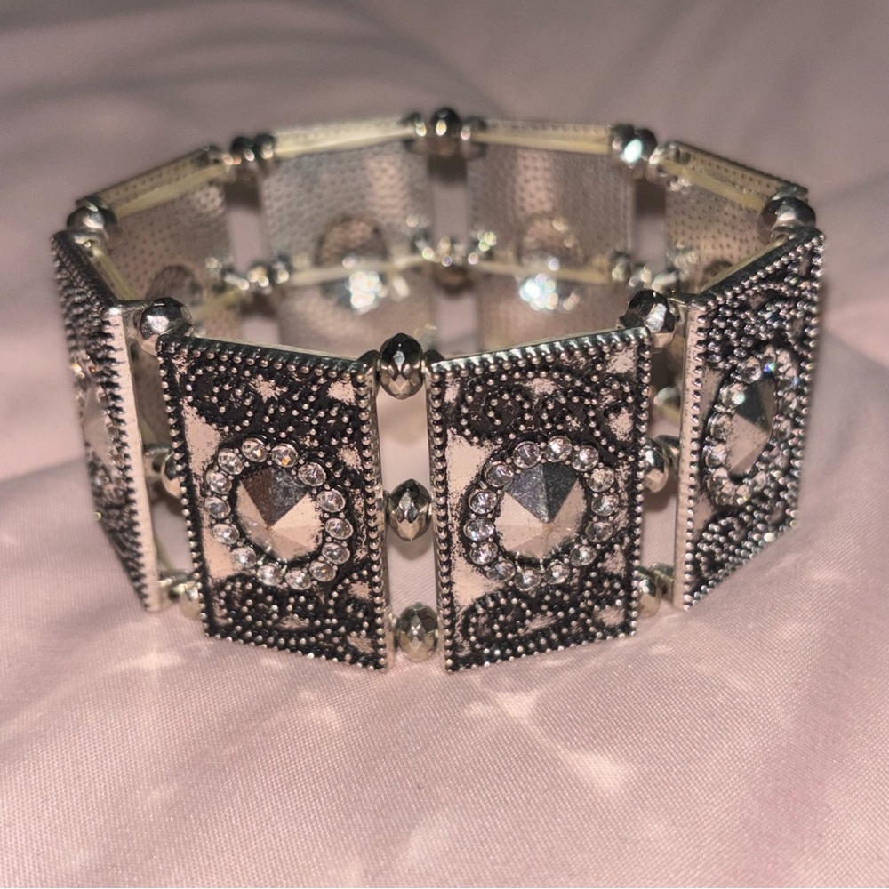 Chic Gothic Silver and Black Geometric Bracelet